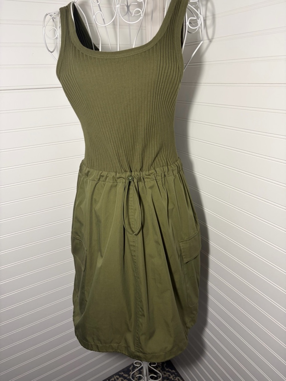 Mango Olive Ribbed Tank Utility Mini Dress - Picture 4 of 10